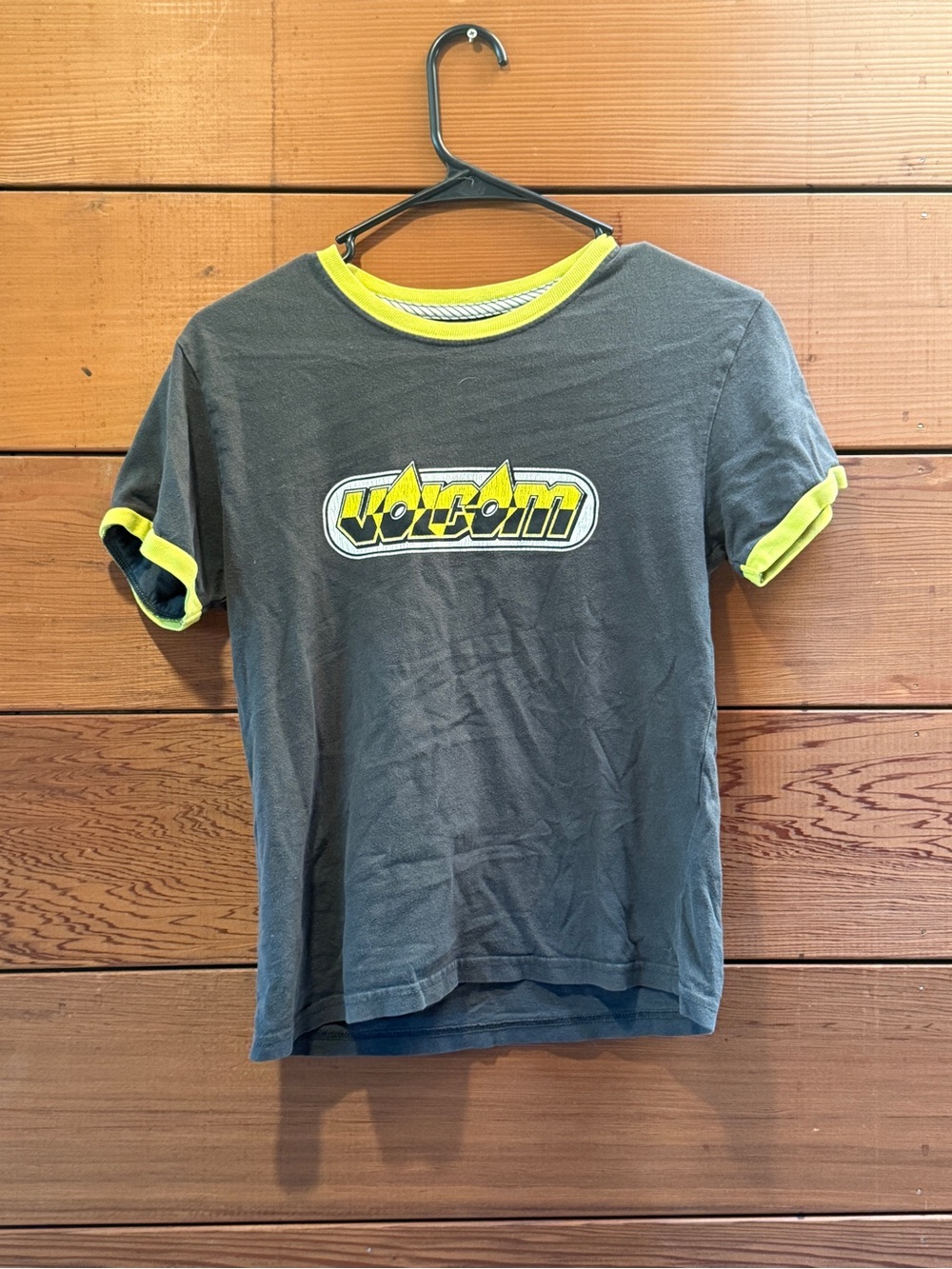 Volcom Kids Gray Tee with Neon Yellow Logo Trim